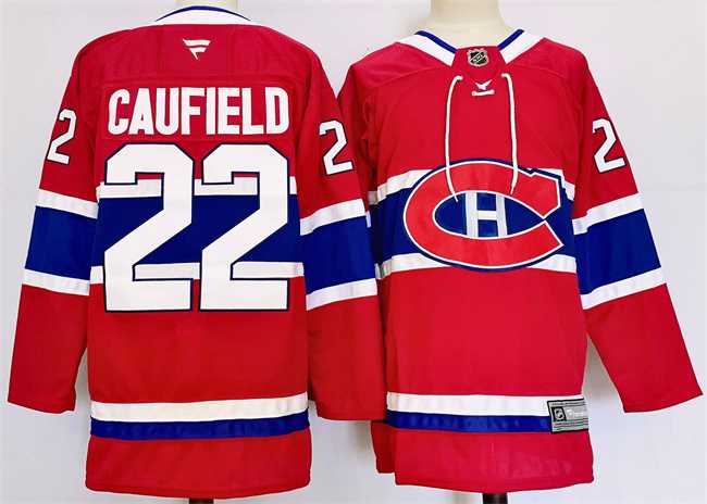 Men%27s Montreal Canadiens #22 Cole Caufield Red 2024-25 Stitched Jersey